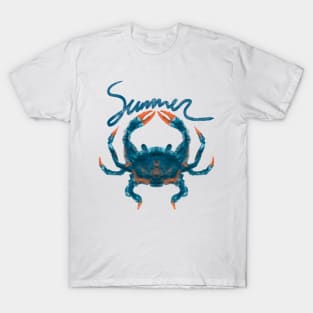 Vintage Summer Aesthetic Blue Crab In Pastel Watercolor Style T-Shirt